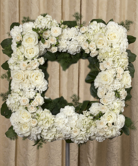 sympathy square wreath in white