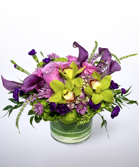 purple, pink , and green flowers