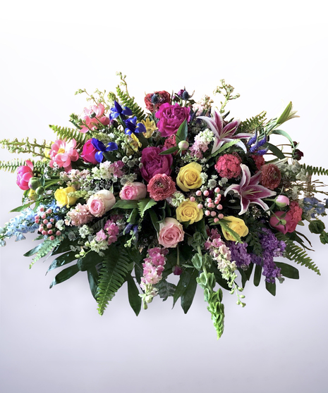 colorful garden-style casket cover