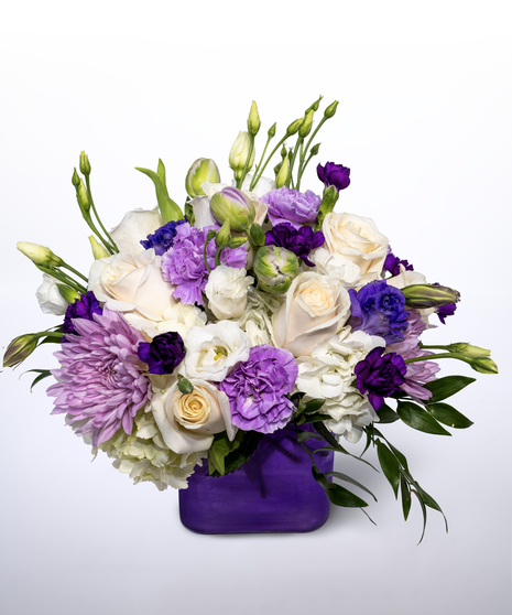 purple and cream floral arrangement