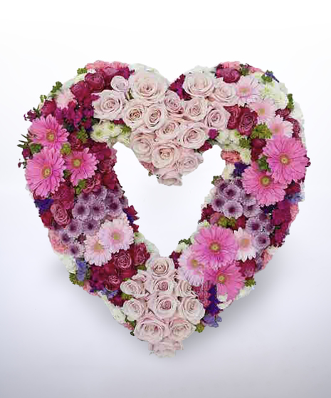 pink and lavender open heart funeral wreath