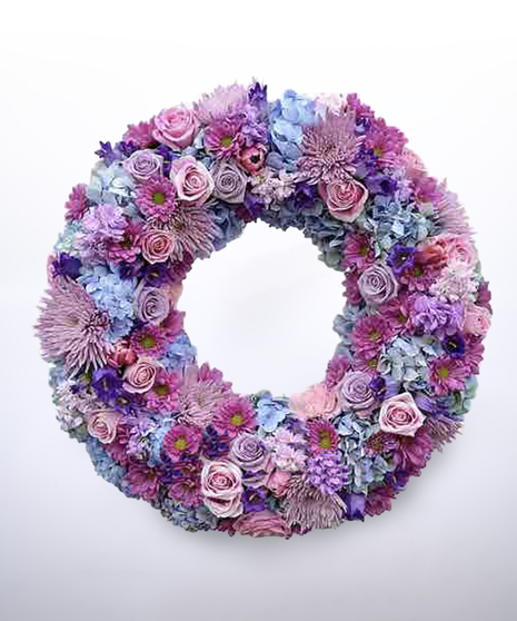 purple and blue funeral wreath