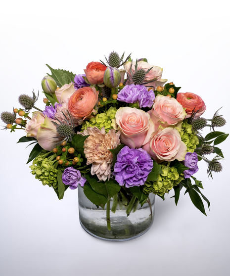 peach and purple flowers