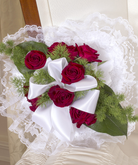 red rose satin heart