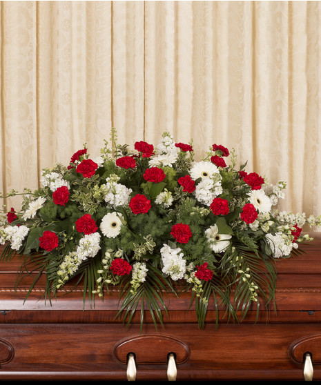 red and white casket cover