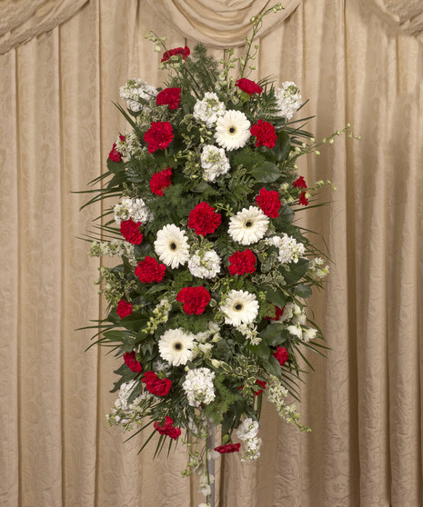 red and white easel spray