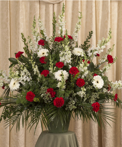 red and white funeral urn