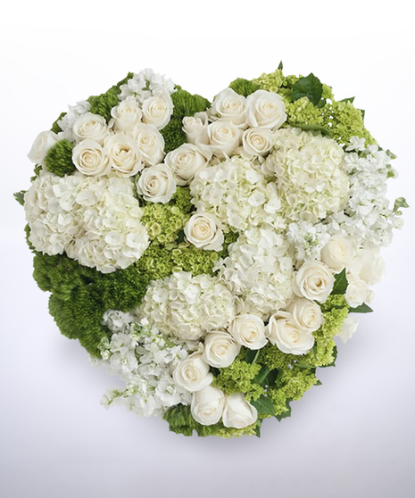 white and green solid heart appropriate for funerals