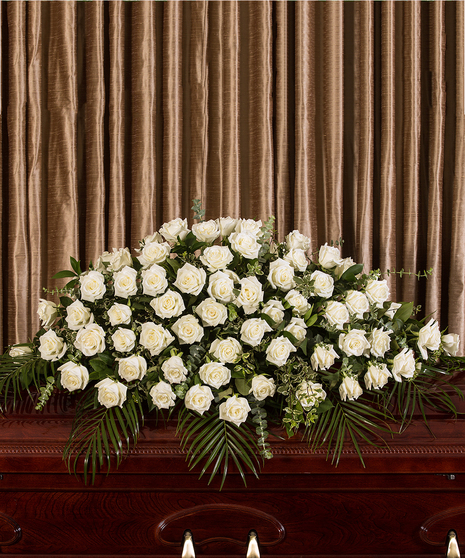 white rose casket cover