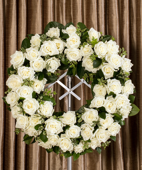 white rose wreath