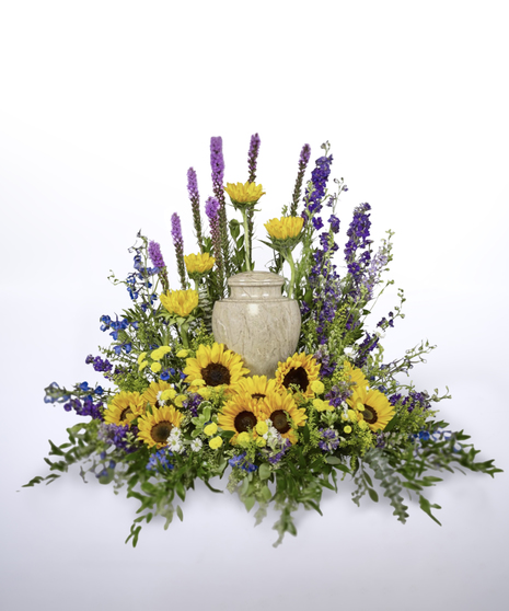 yellow and purple cremation tribute